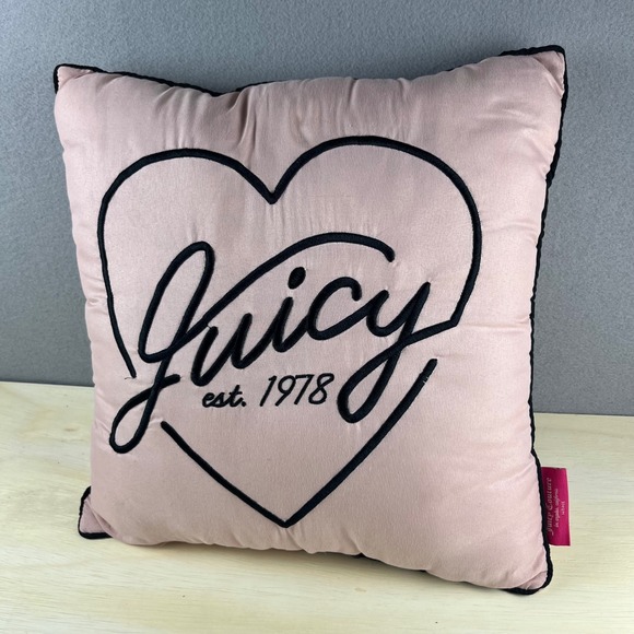 Juicy Couture Other - Juicy Couture Home Pink Heart Logo Throw Pillow Black Piping Y2K Decor 13.5"